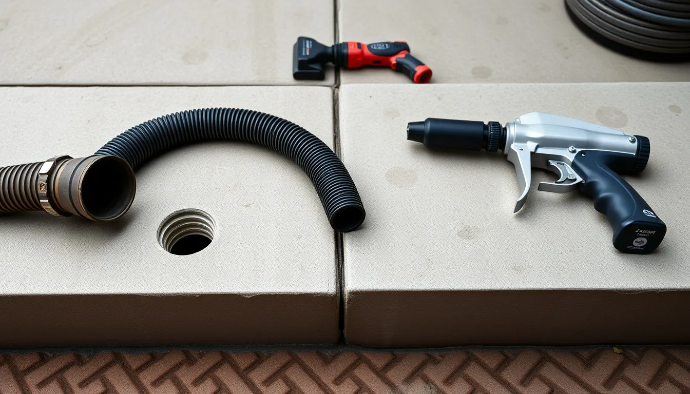 Side-by-side comparison of a mudjacking slurry pump truck and a polyurethane foam injection rig used to lift sunken concrete in Colorado